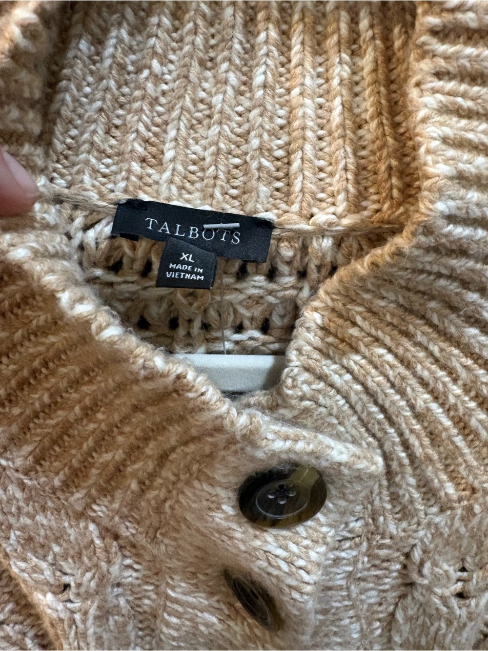 Talbots Beige Cable-Knit Button Front Cardigan - Picture 5 of 8